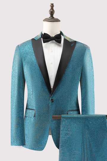 Peacock Blue 2-częściowe klapy z jednym guzikiem Męskie garnitury balowe